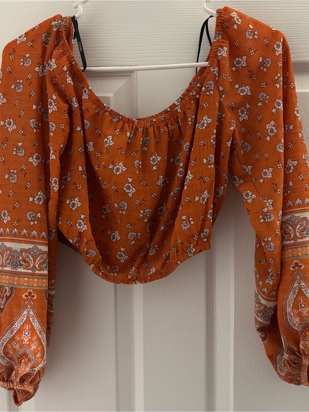 Forever 21 Orange Floral Off-Shoulder Crop Top